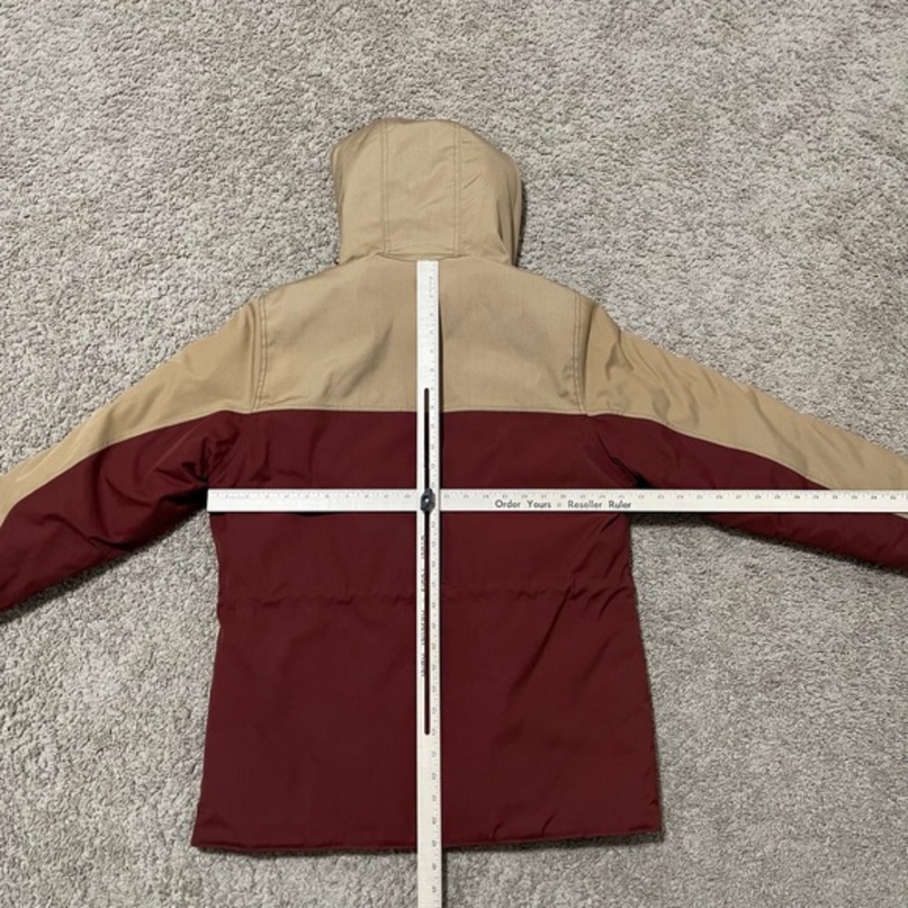 VTG London Fog Jacket Womens Large Tan Burgundy Hooded Parka 80s Coat - Picture 10 of 12